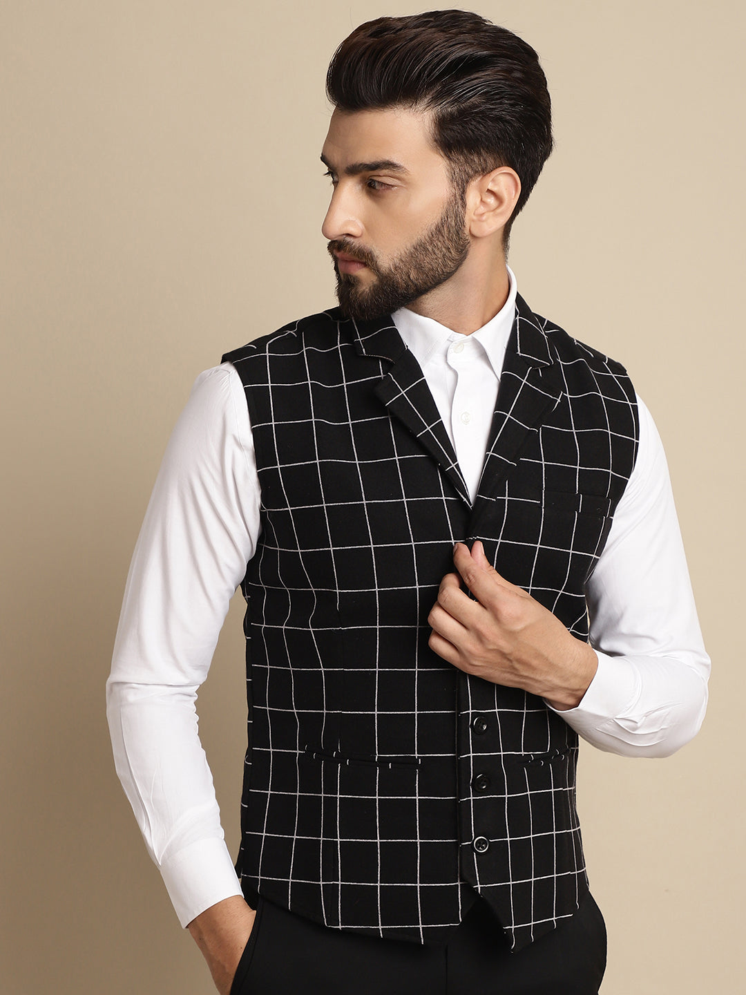 Even Apparels Men's Black Wool Waistcoat with Notched Lapel