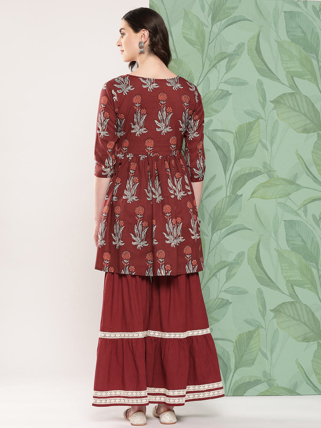 InWeave Women's Brick Rust Boota Sharara Set