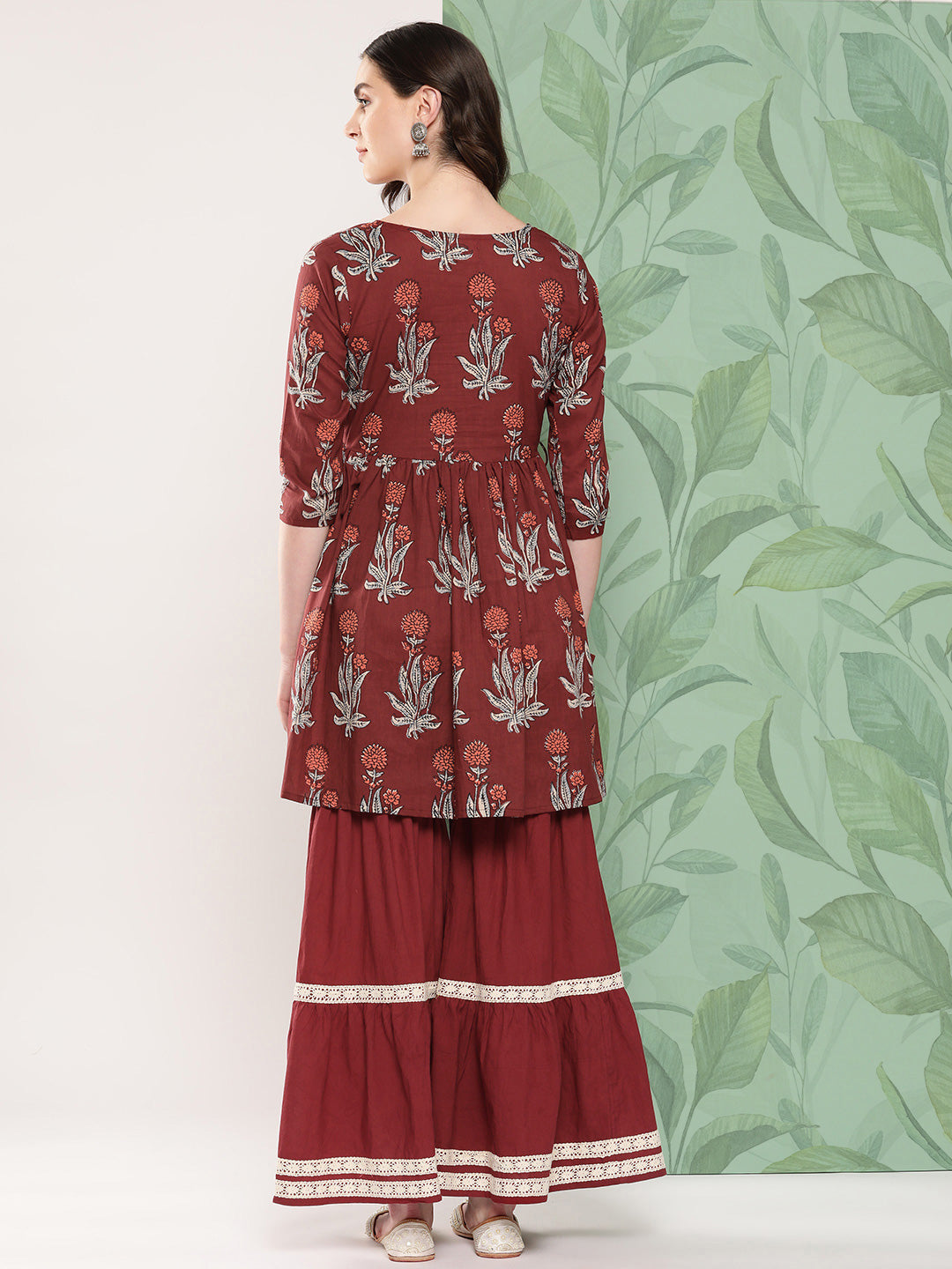 InWeave Women's Brick Rust Boota Sharara Set