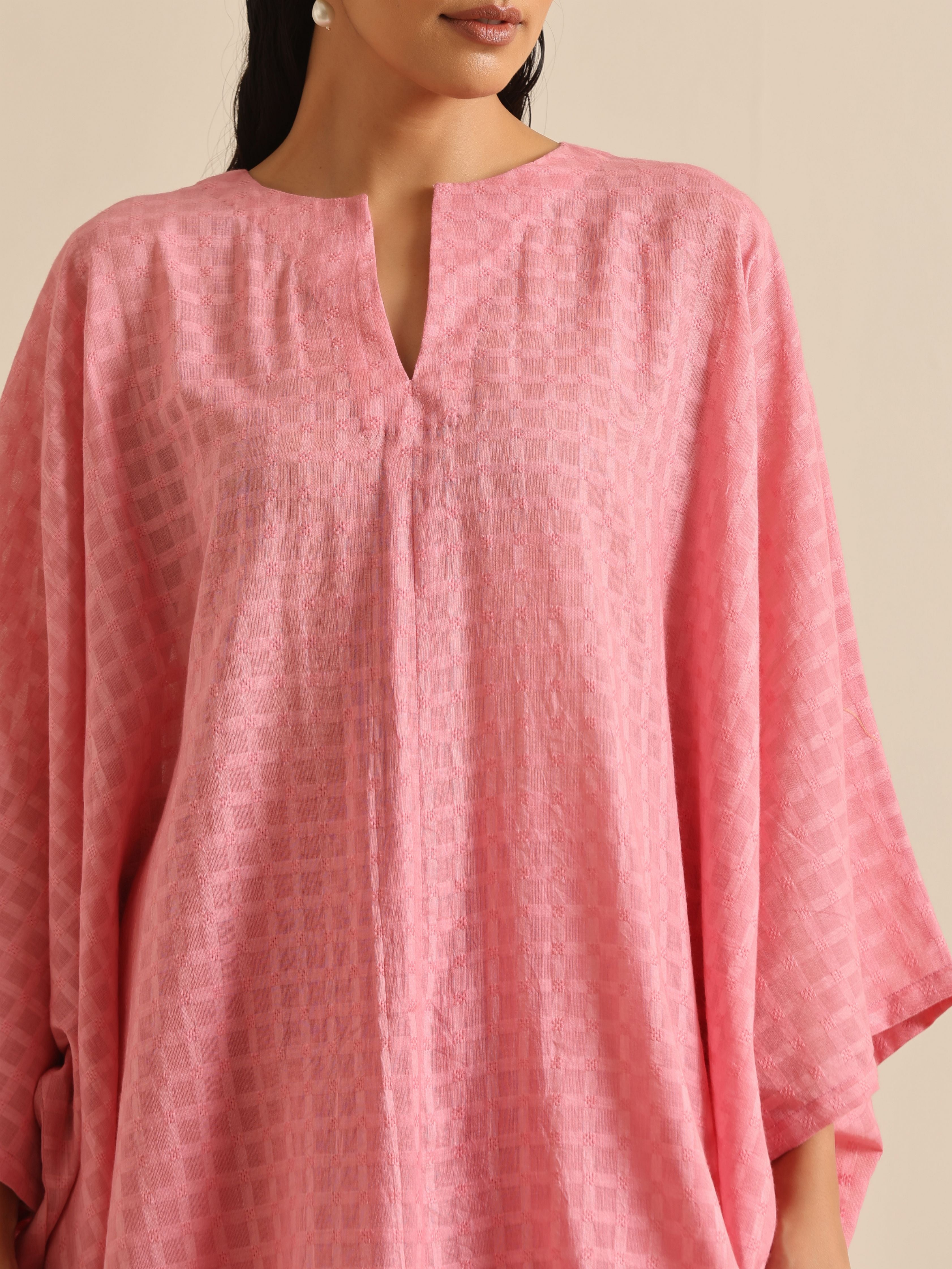 trueBrowns Light Pink Dobby Oversized Co-Ord Set