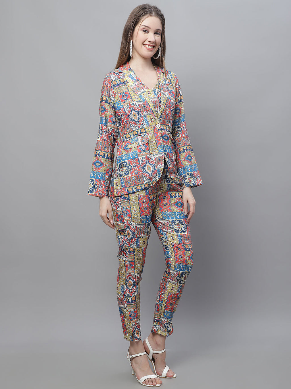 Jainish Women's WoDigital Printed Crop Top and Jacket Set - Multi
