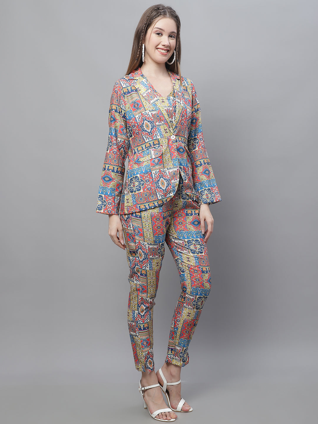 Jainish Women's WoDigital Printed Crop Top and Jacket Set - Multi