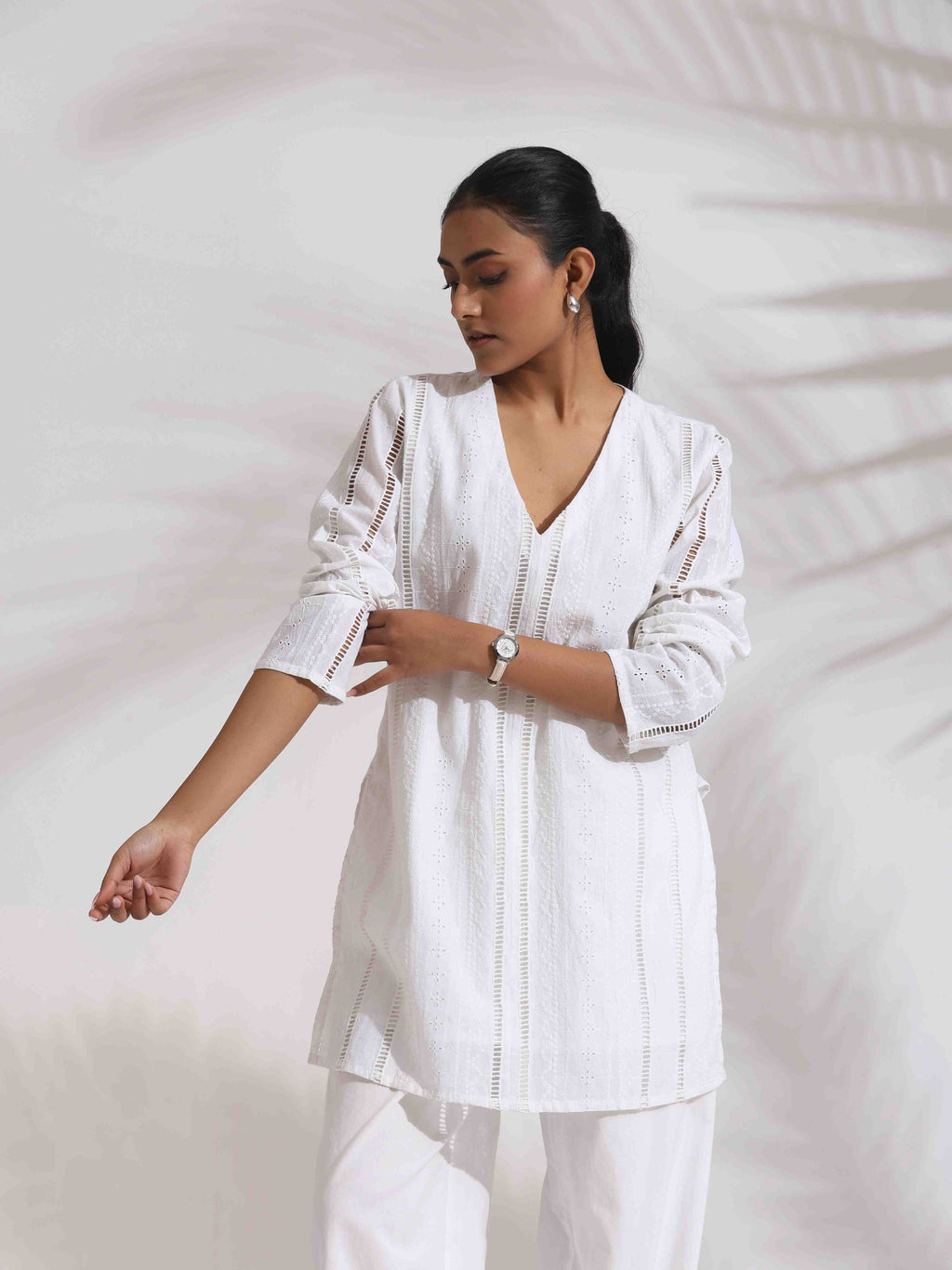 trueBrowns White Cotton Schiffli Co-ord Set