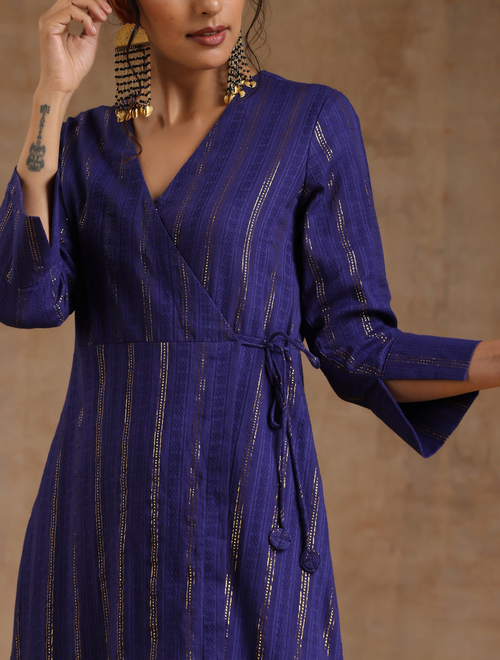 trueBrowns Spectrum Blue Gold Cotton Angrakha Kurta Set