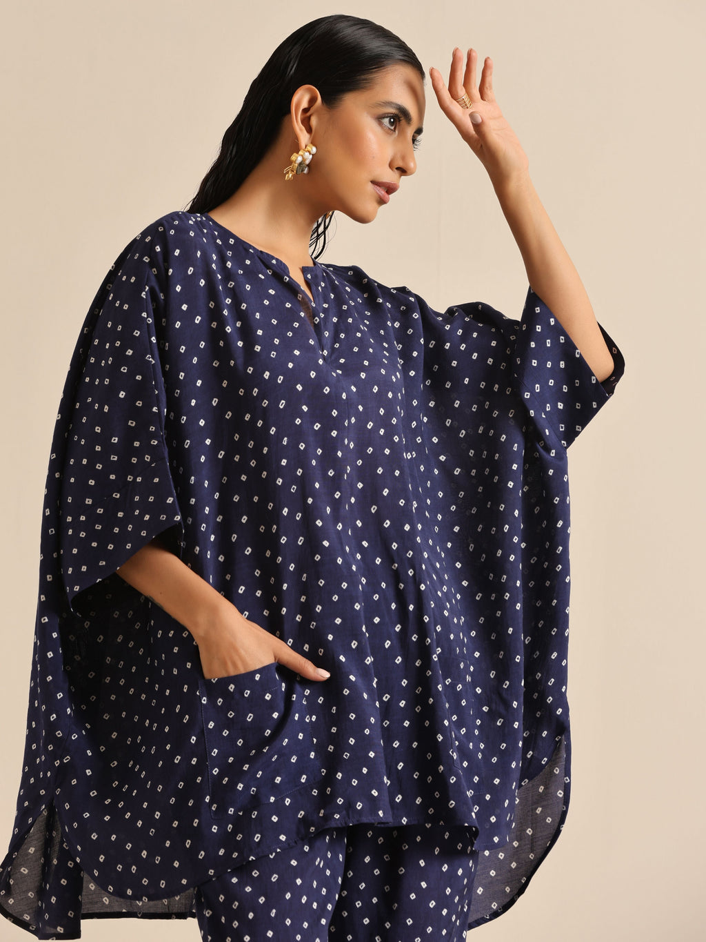 trueBrowns Blue Bandhani Silk Printed Boxy Fit Co-Ord Set