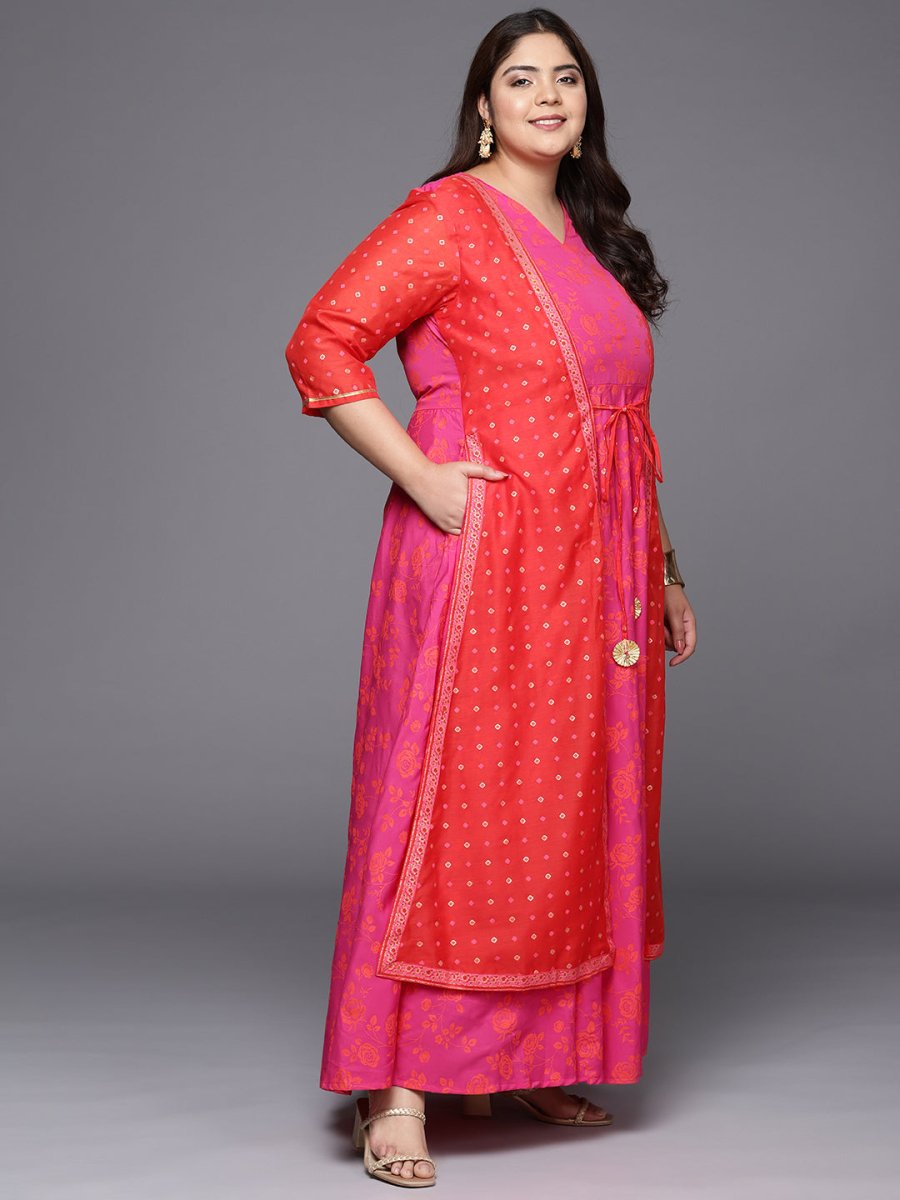 Ahalyaa Plus Size V-neck Maxi Ethnic Dress