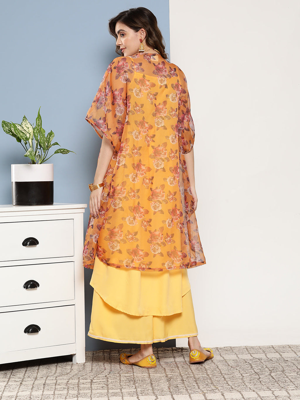InWeave Women's Cassatta Yellow Cr Strappy Set With Mustard Brown Cape