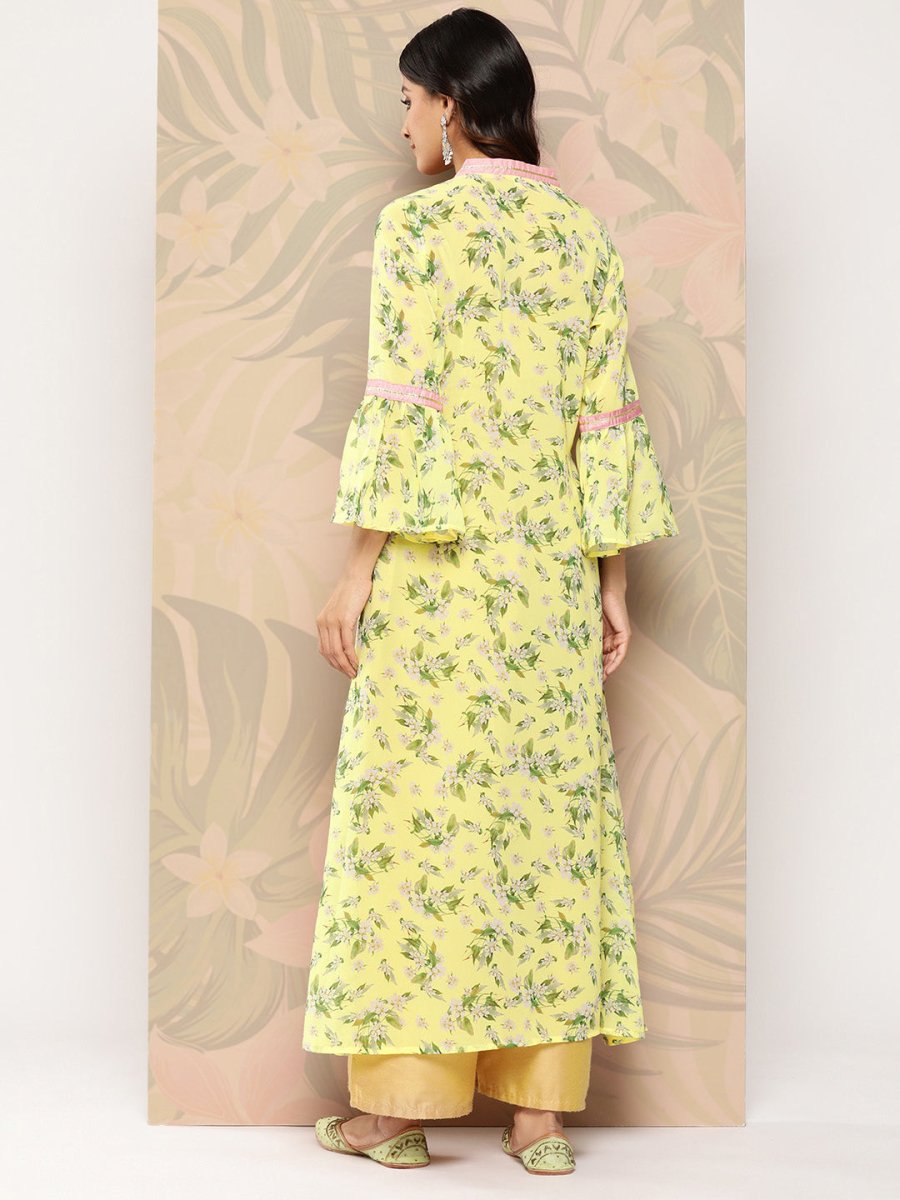 Ahalyaa Floral Printed Bell Sleeves Gotta Patti Georgette Kurta