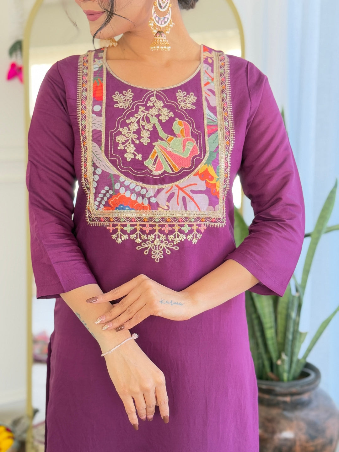 The52 Women's Viscose Chanderi Fabric Straight Kurta, Pant and Dupatta Set