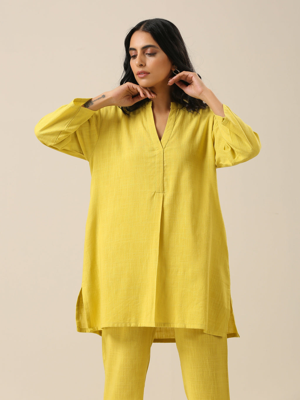 trueBrowns Lime Slub Texture Relax Fit Co-Ord Set