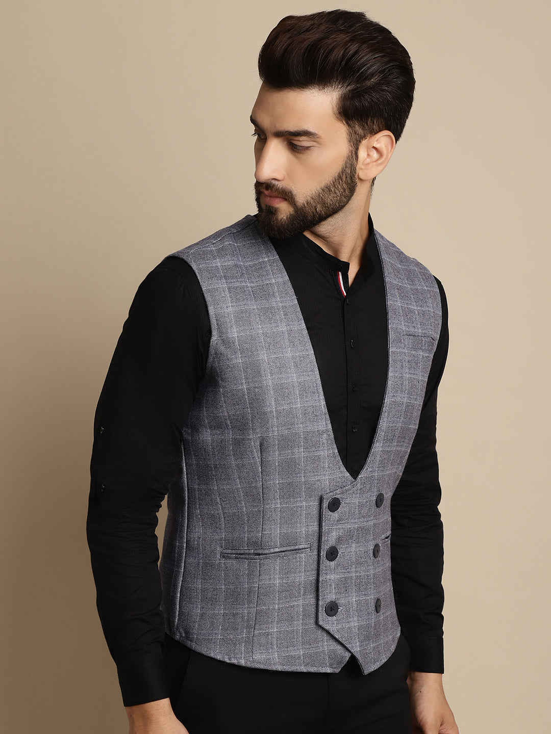 Even Apparels Men's Grey Double Breast Waistcoat