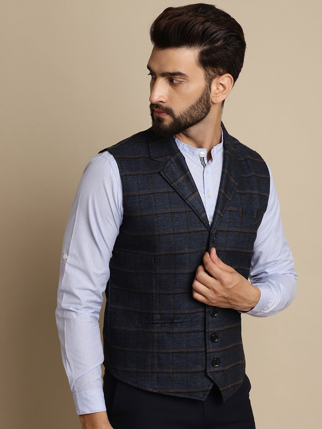 Even Apparels Men's Blue Waistcoat with Notched Lapel