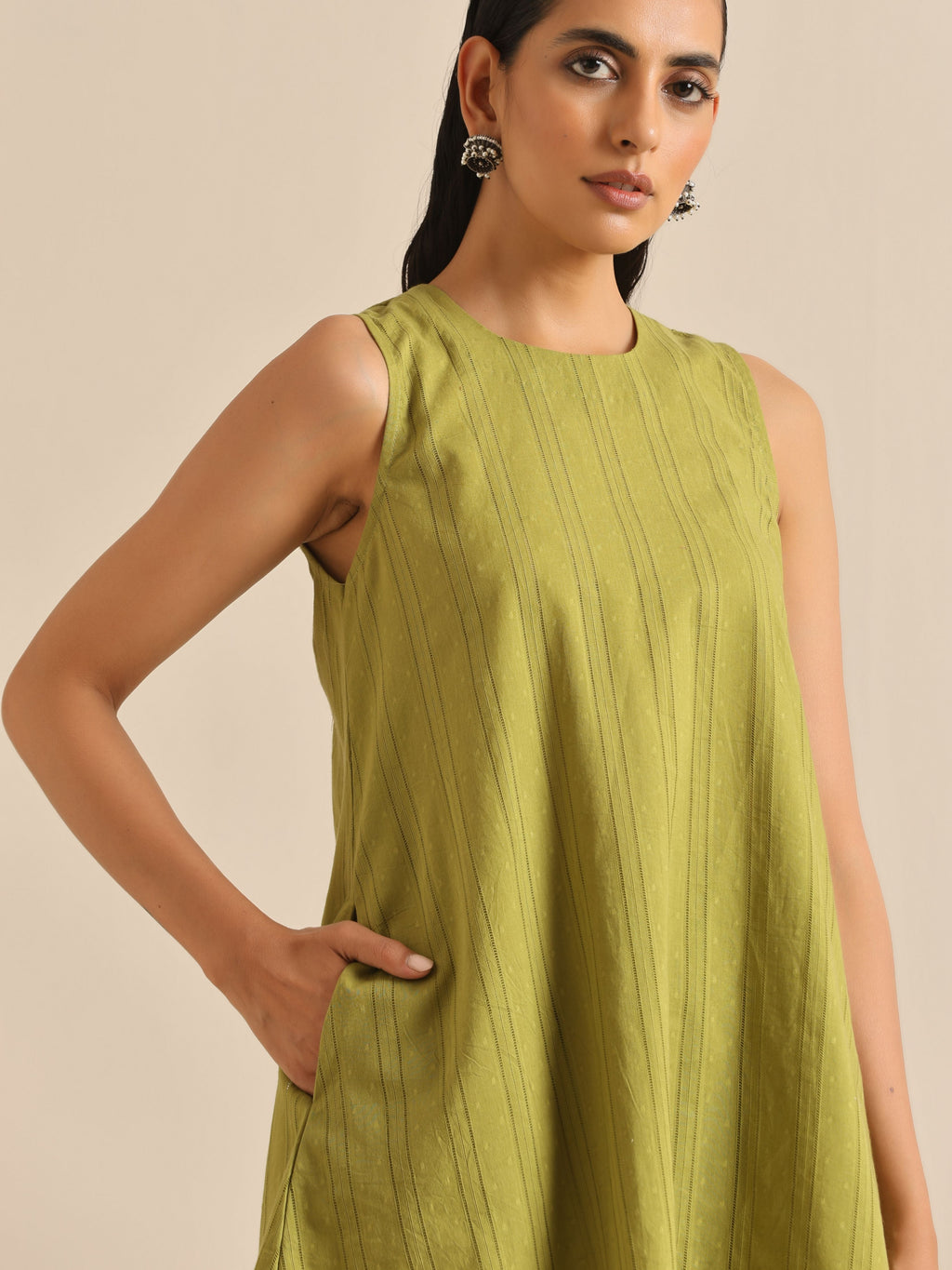 trueBrowns Green Dobby Sleeveless Co-Ord Set