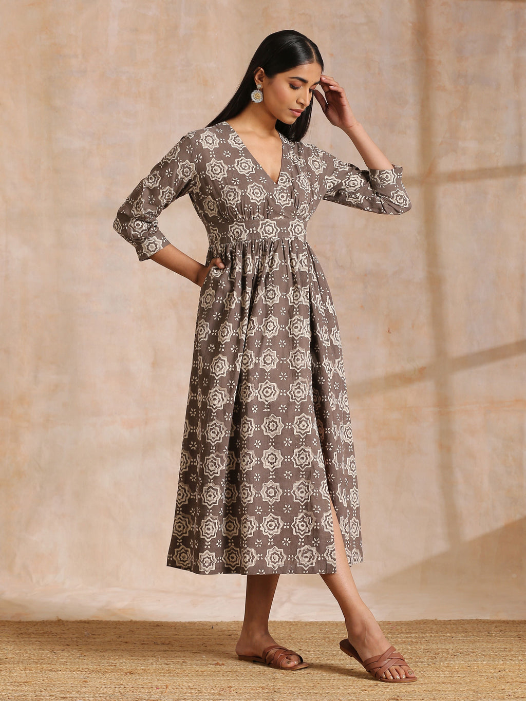 trueBrowns Clay Dabu Overall Print Cotton Wrap Dress
