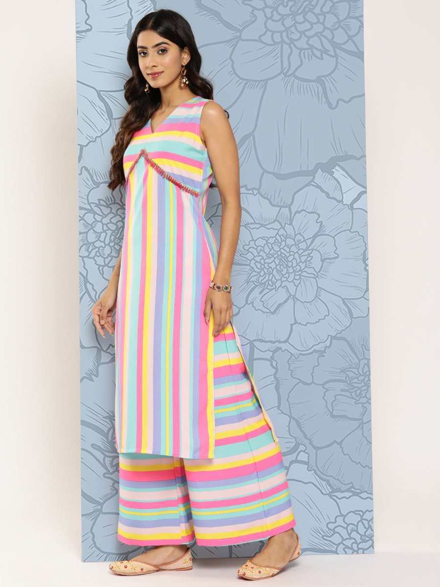 Ahalyaa Striped Empire Gotta Patti Kurta With Palazzos
