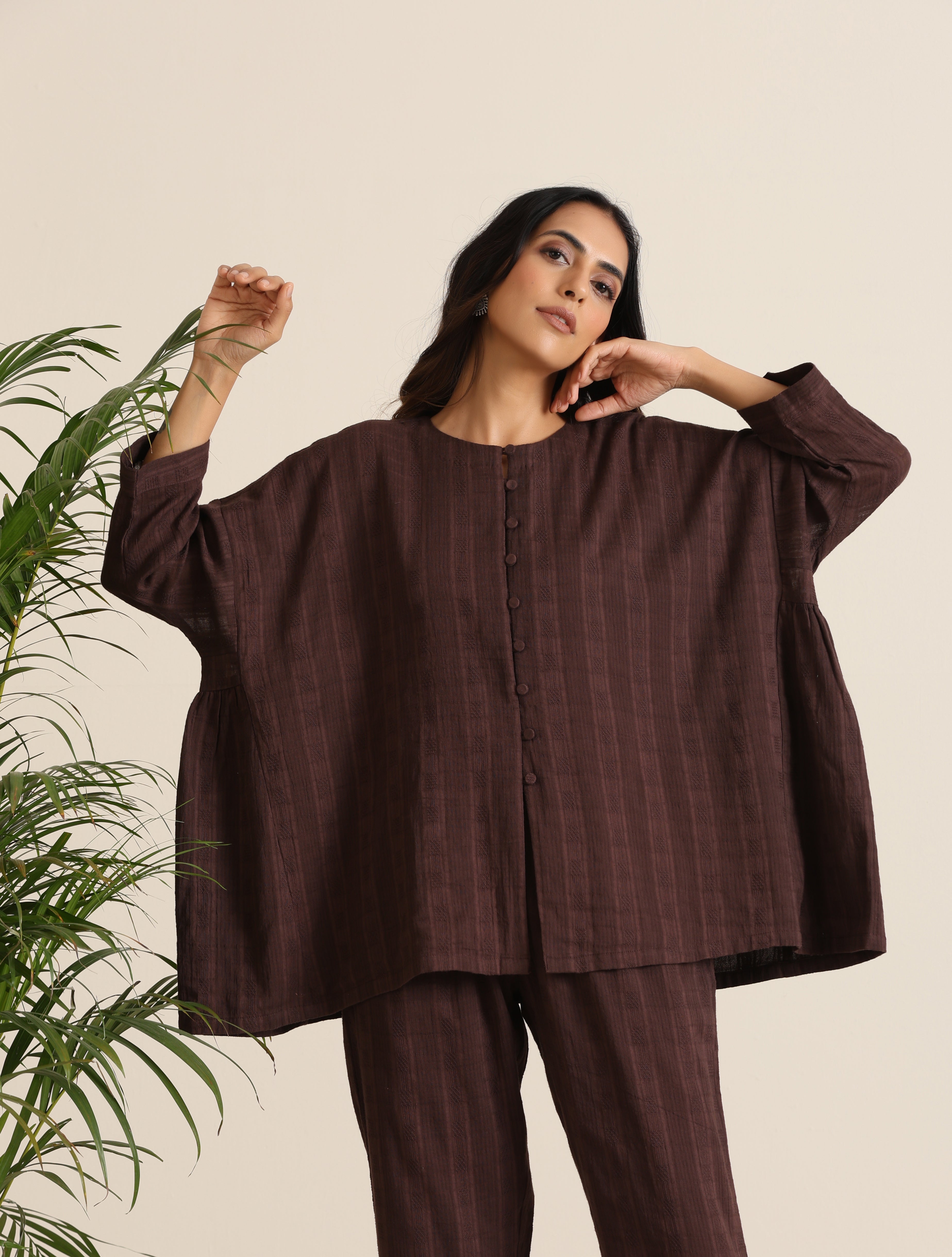 trueBrowns Cola Cotton Dobby Relaxed Co-ord Set