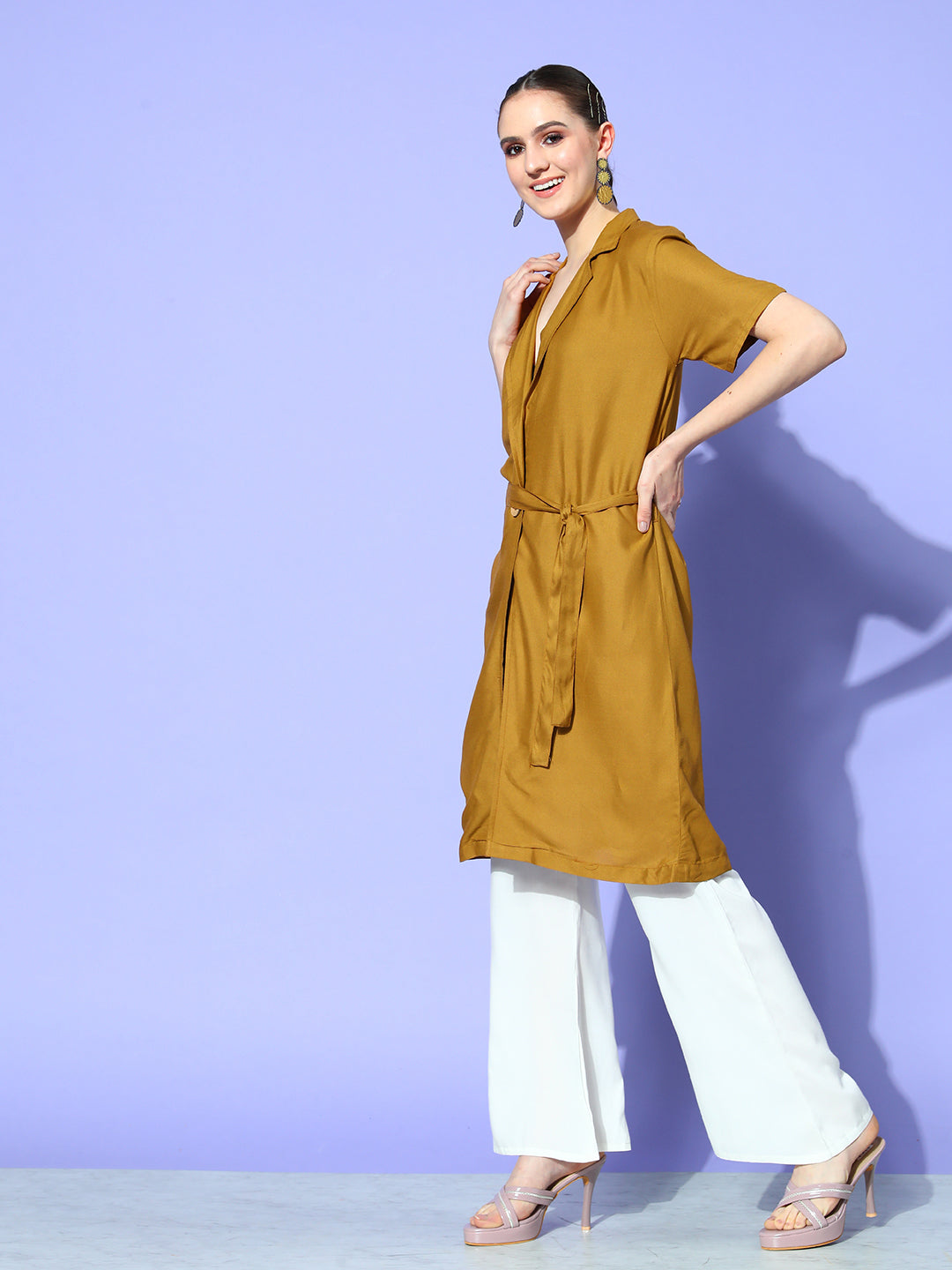 InWeave Women's Camel Brown Cream Naroow Pant Coord Set