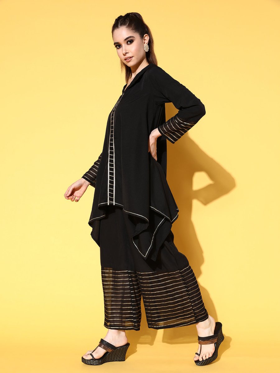 Ahalyaa Women Black Printed Tunic With Palazzos