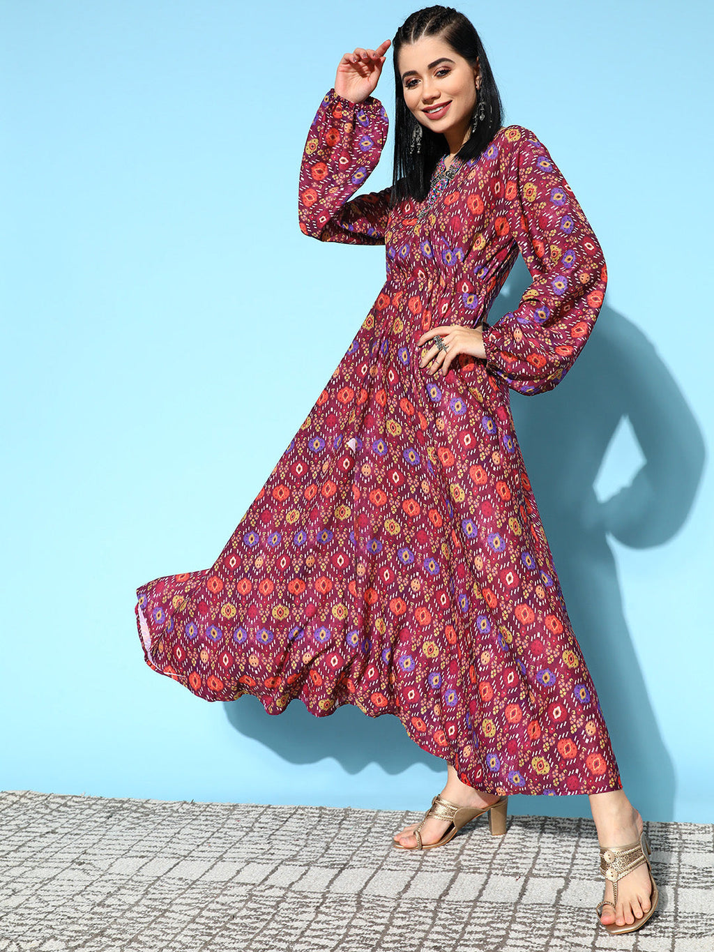 InWeave Women's Wine Edgy Print Dress