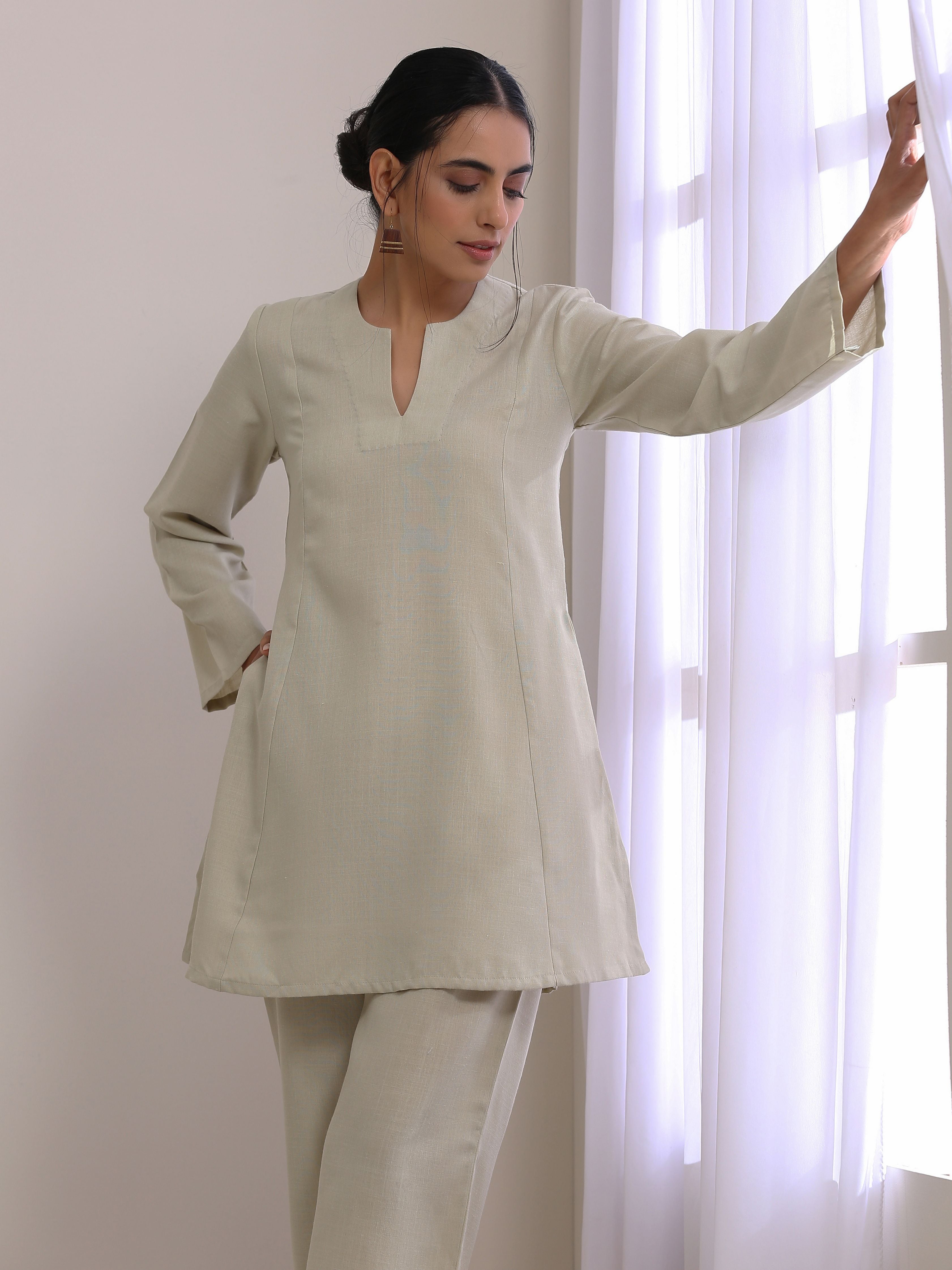 trueBrowns Light Grey Slub Co-Ord Set