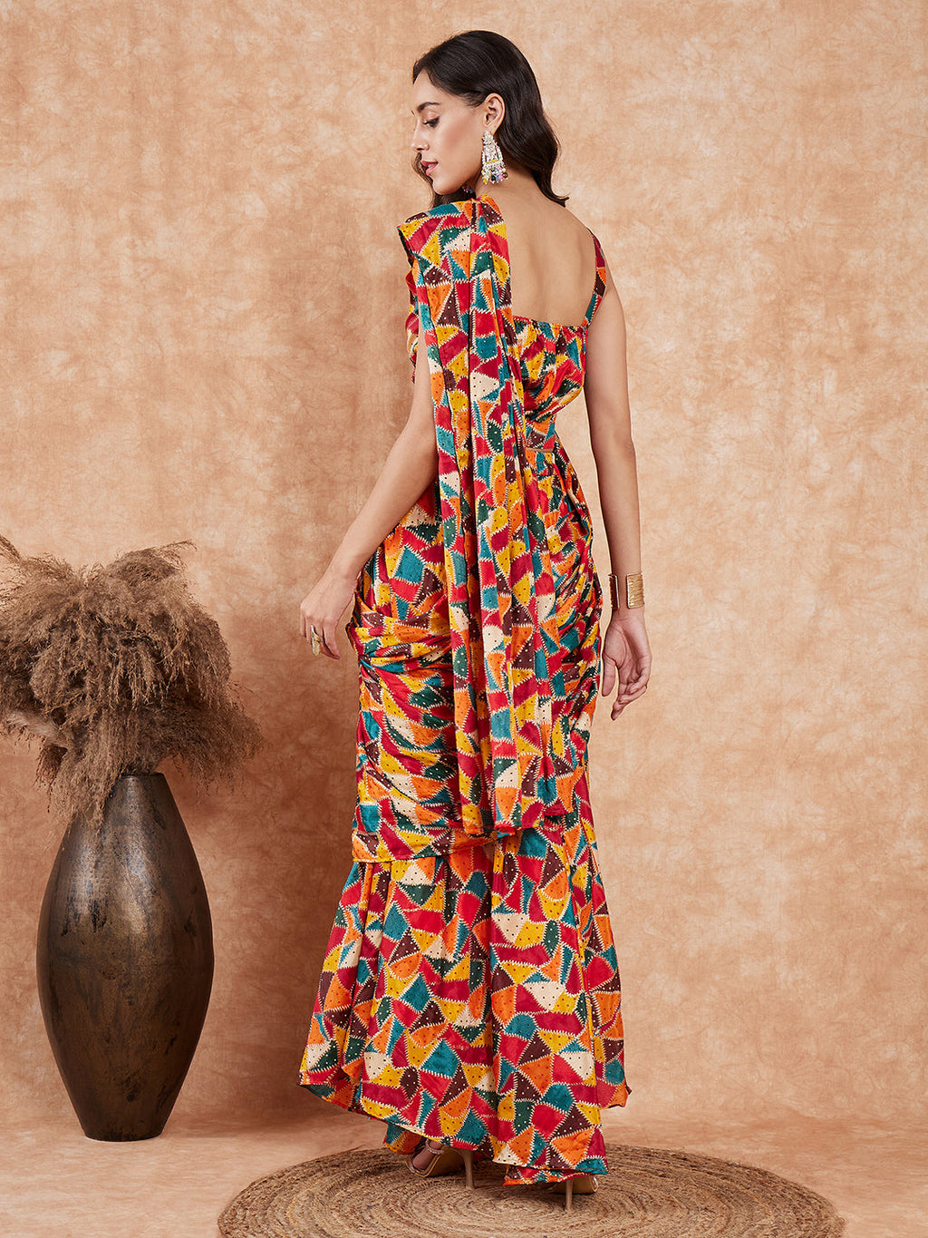 InWeave Women's Multi Color Trangle Skirt Saree