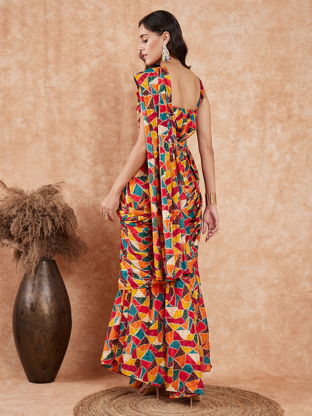 InWeave Women's Multi Color Trangle Skirt Saree