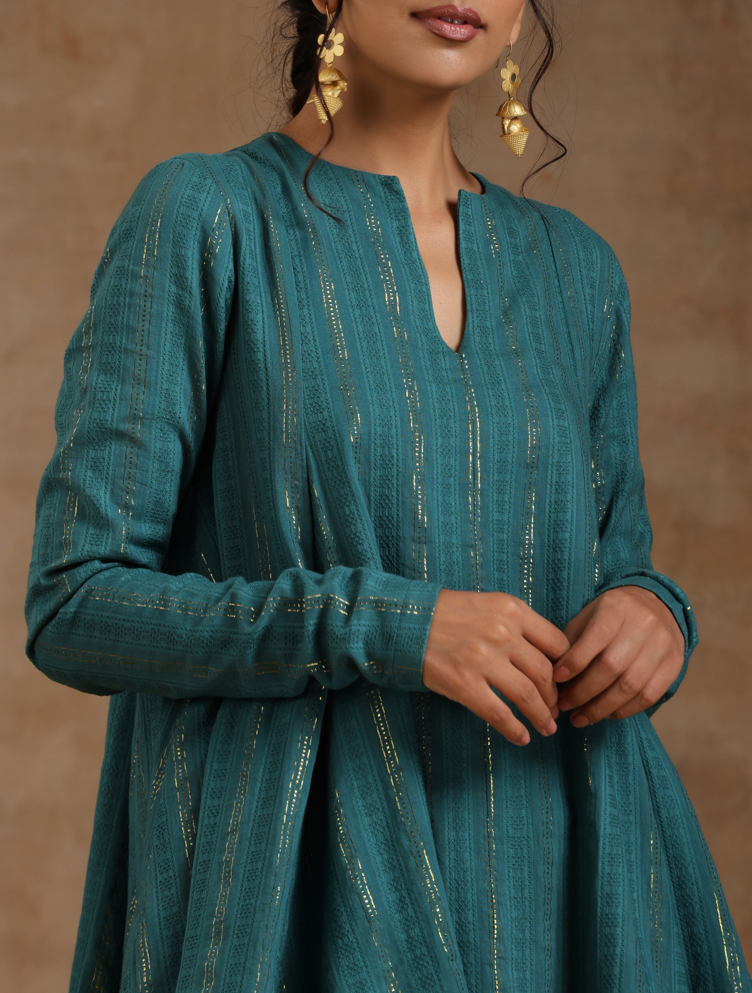 trueBrowns Deep Sea Gold Cotton Flared Co-Ord Set