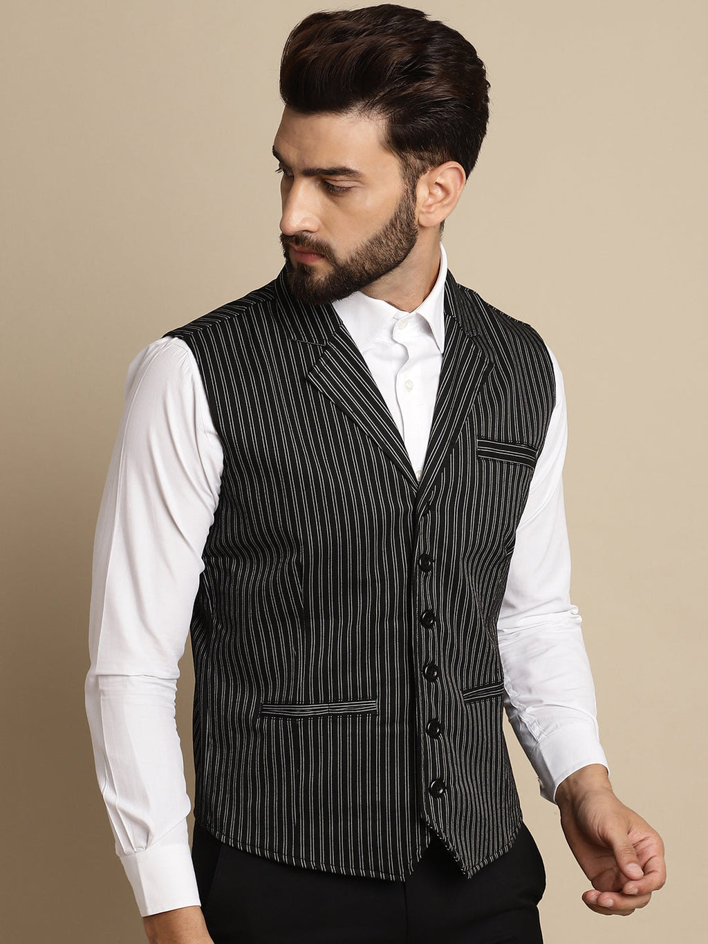 Even Apparels Men's Black Waistcoat with Notched Lapel