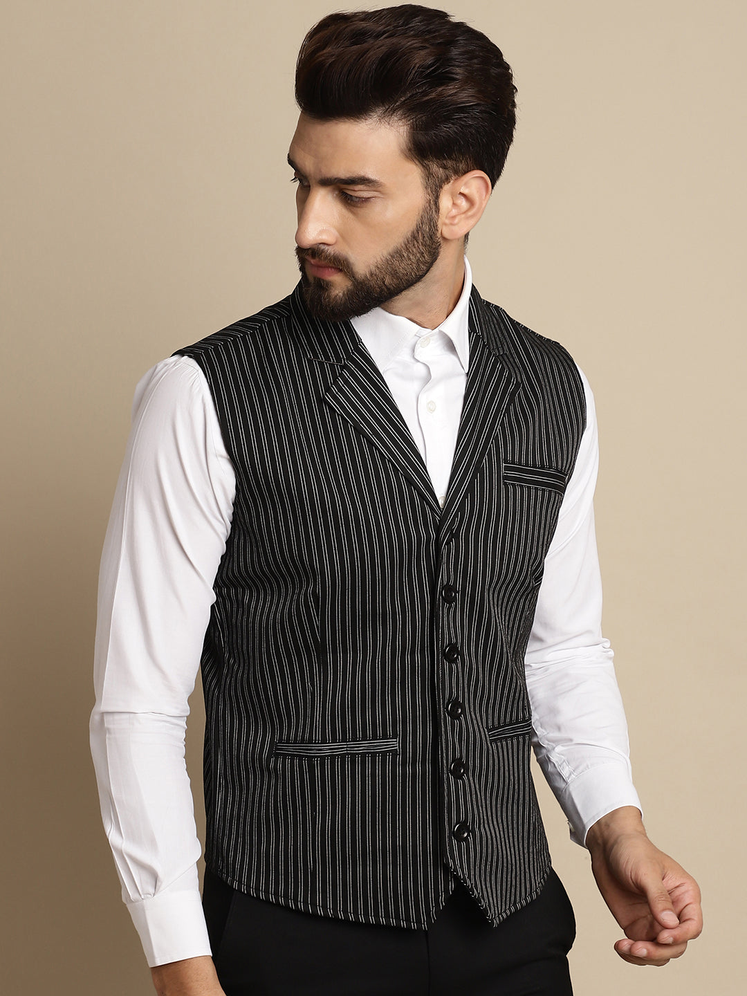 Even Apparels Men's Black Waistcoat with Notched Lapel