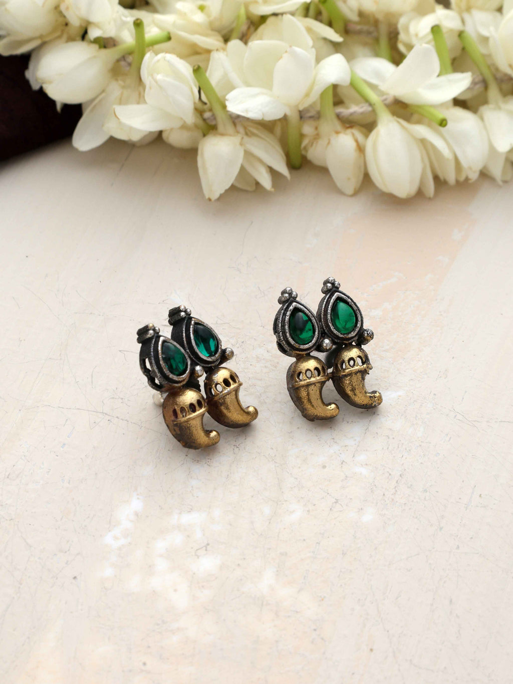 trueBrowns Silver Gold Tone Stud Earrings