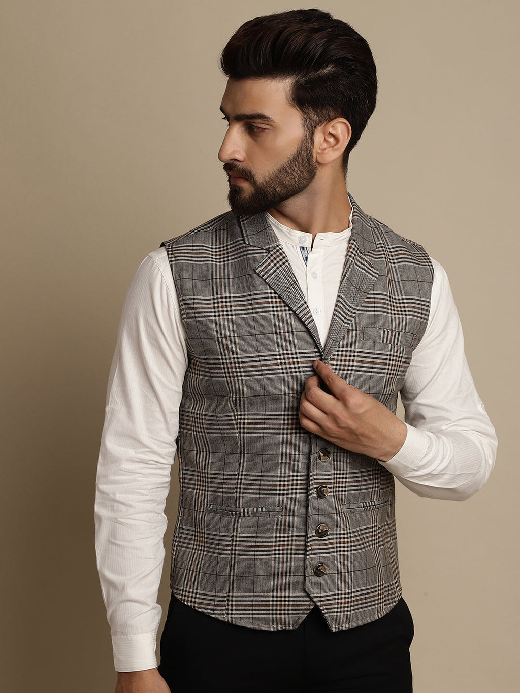 Even Apparels Men's Brown Waistcoat with Notched Lapel