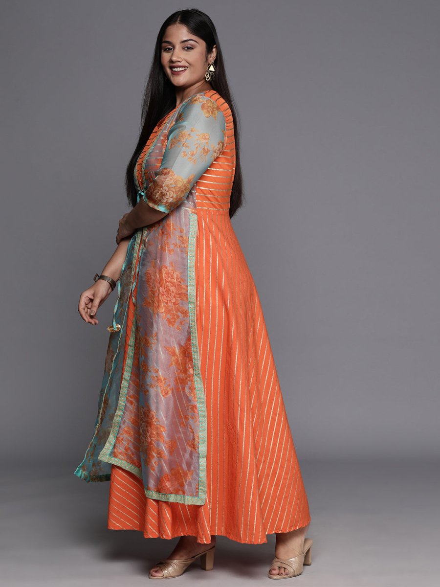 Ahalyaa Plus Size V-Neck Maxi Ethnic Dress