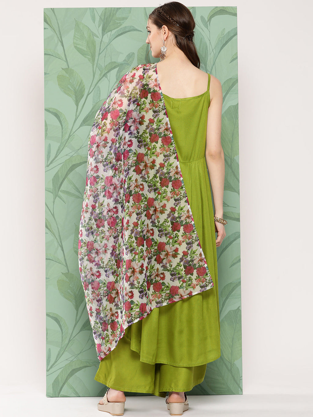 InWeave Women's Olive Strappy Set W White Pink Or Duptta