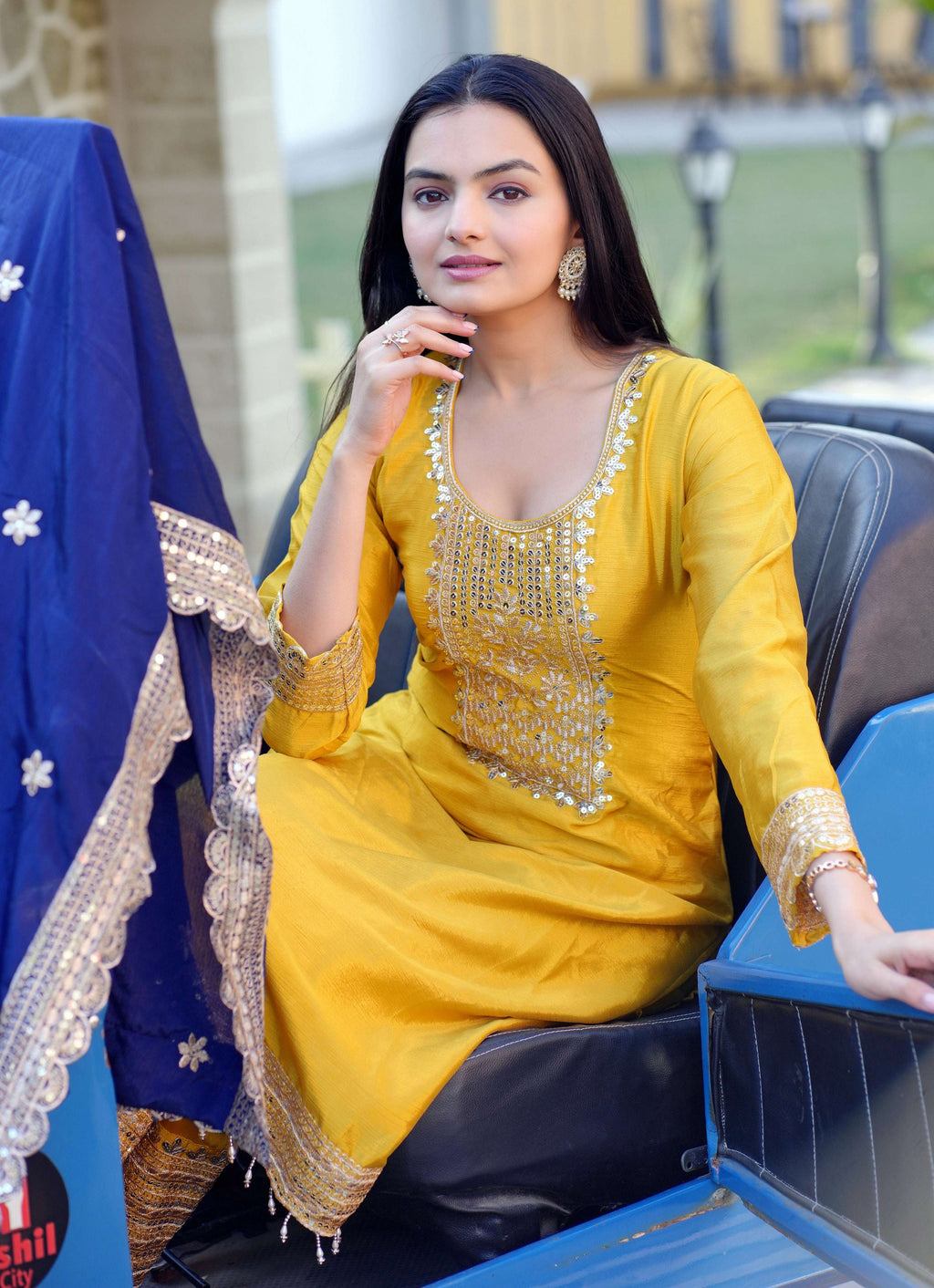 Yash Enterprise Yellow Heavy Sequence Embroidery Salwar Suit Set