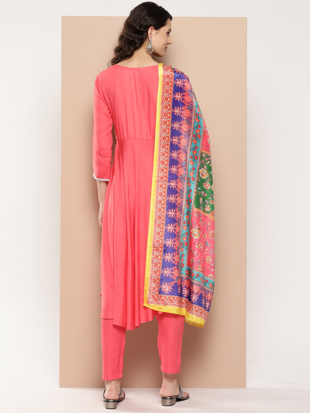InWeave Women's Camelia Gota Angrakha Kurta Set W Yellow Orange Dupatta