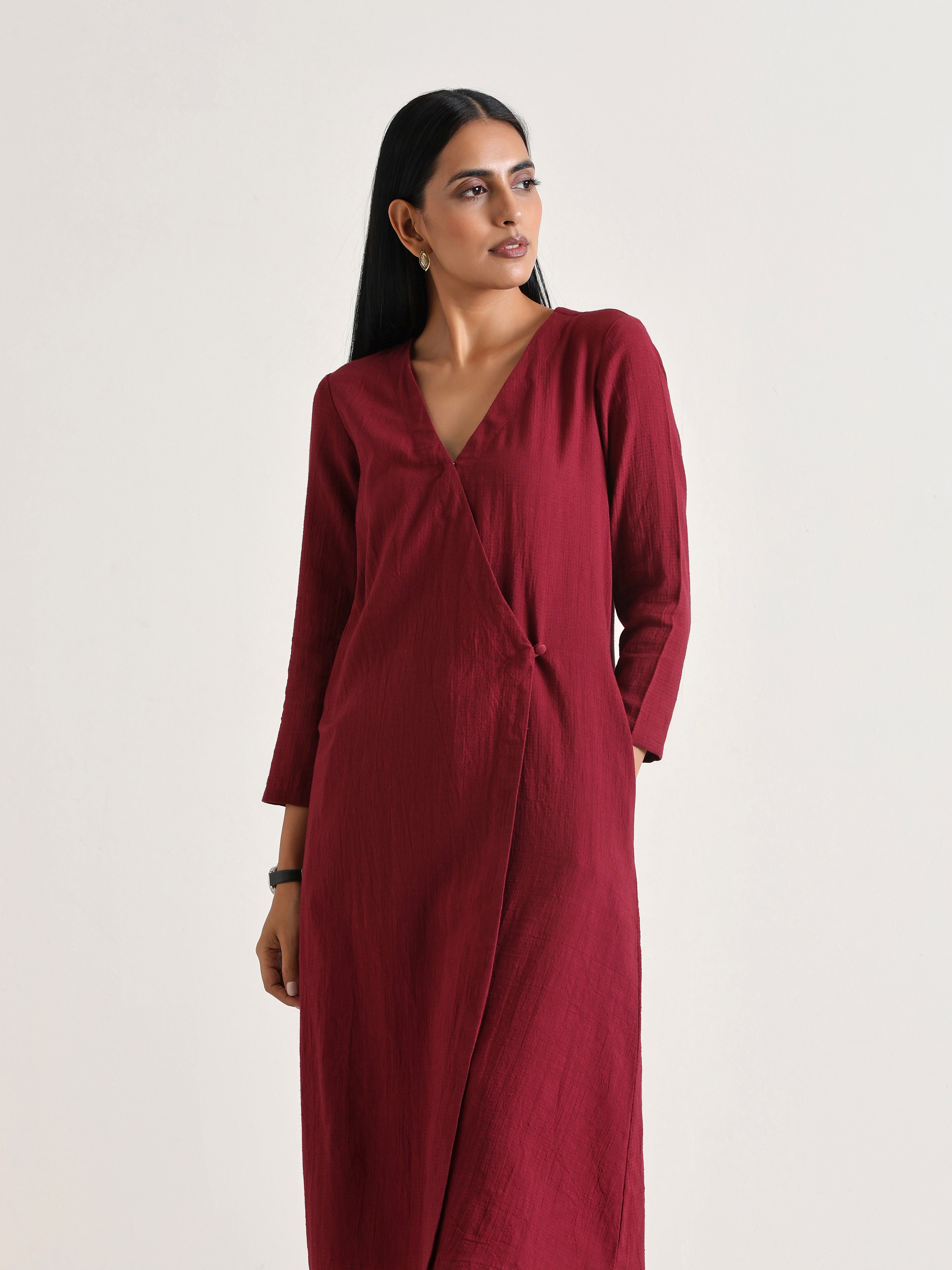 trueBrowns Maroon Angrakha Kurta Set
