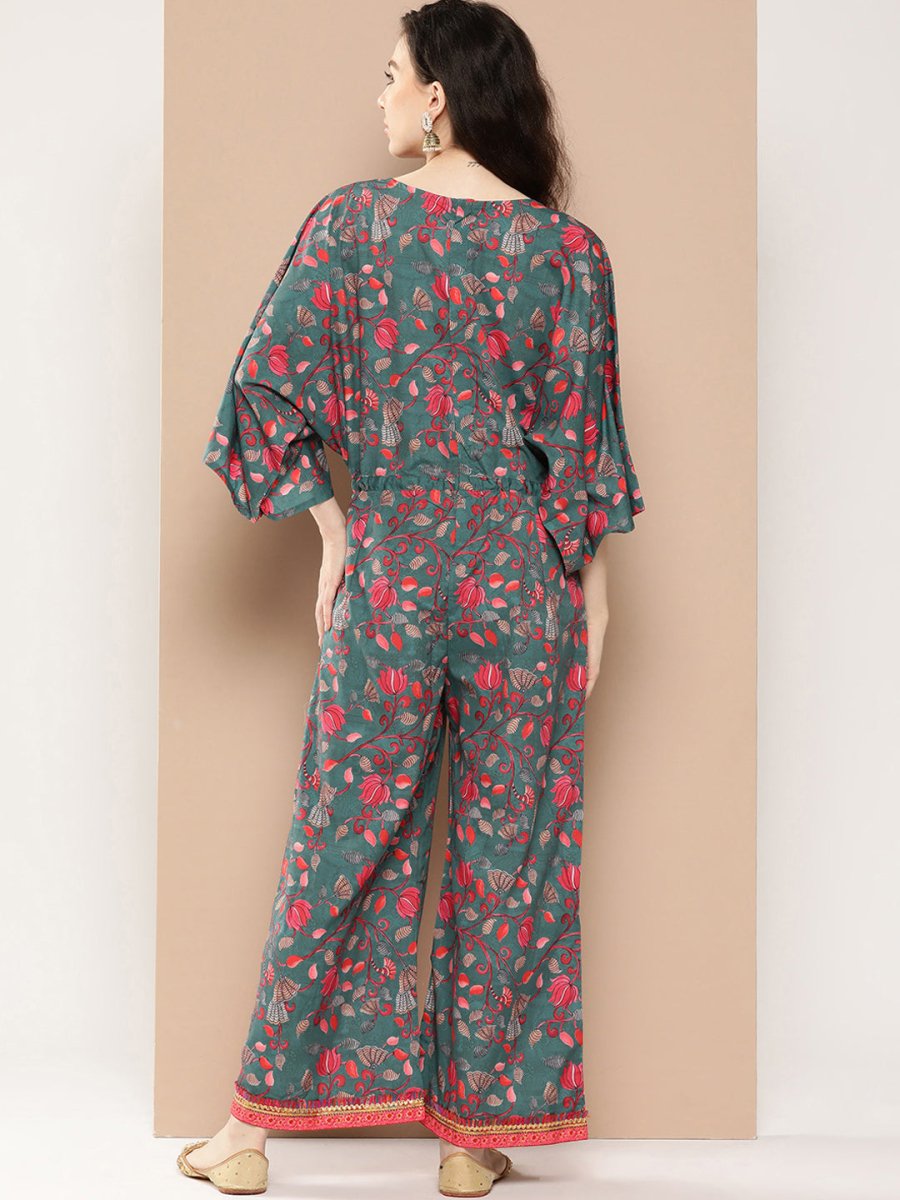 Ahalyaa Printed Basic Jumpsuit with Lace Inserts