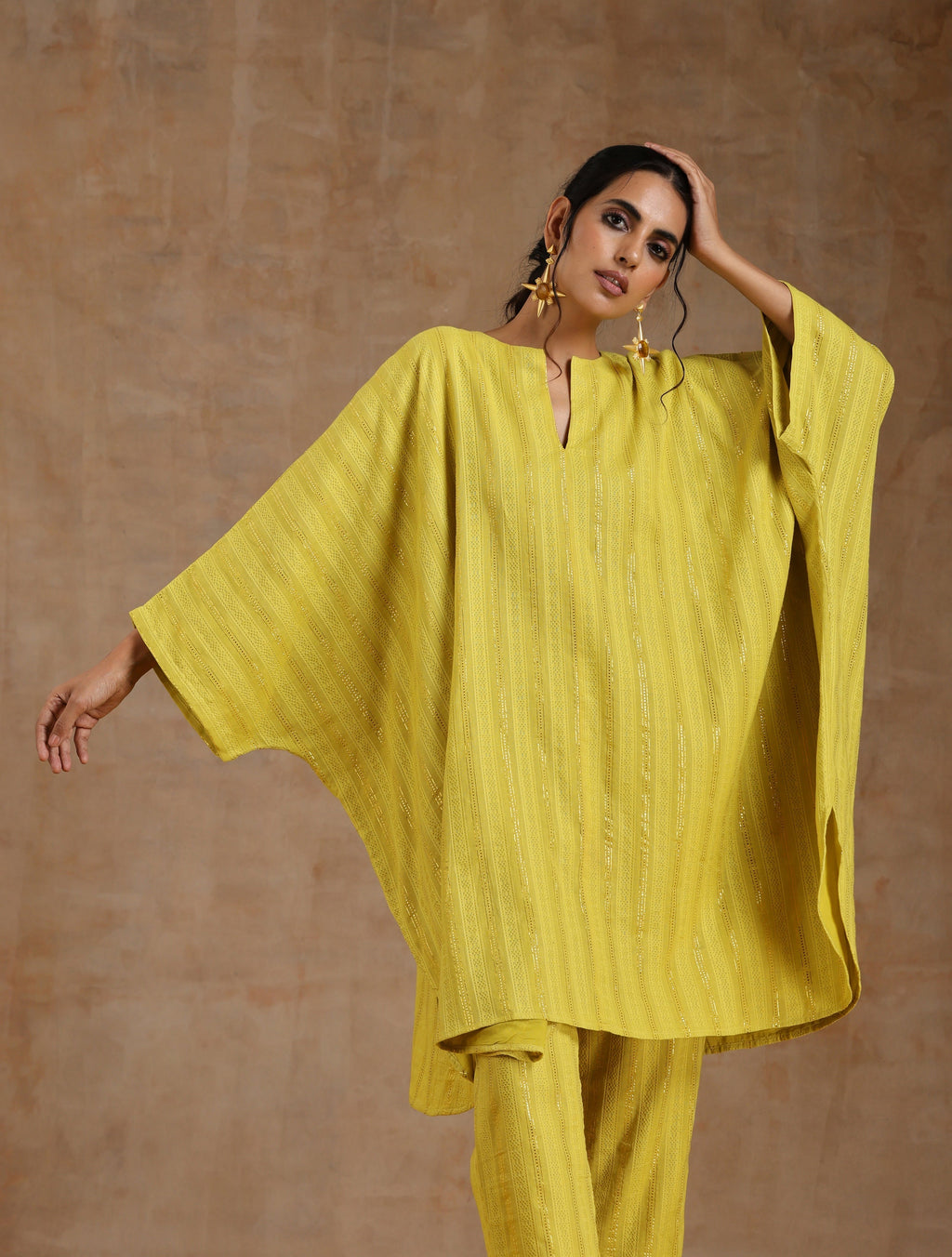 trueBrowns Lime Gold Cotton Oversized Round Co-Ord Set
