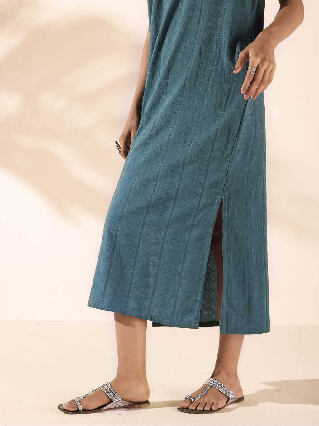 trueBrowns Turquoise Cotton Dobby Dress