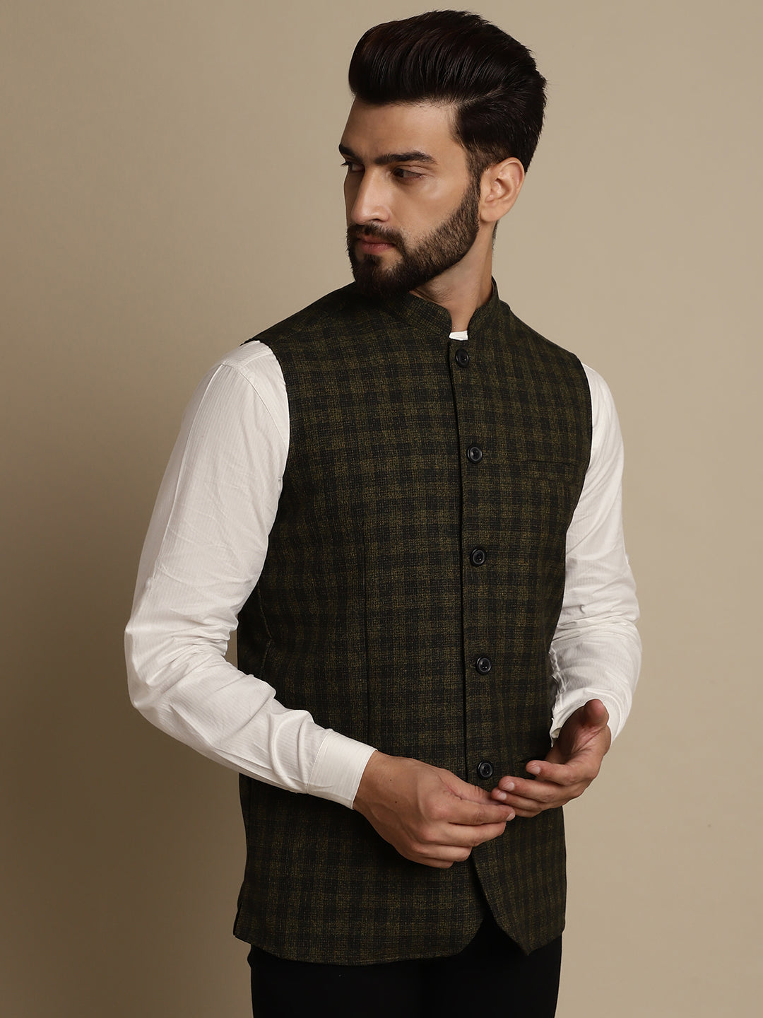 Even Apparels Men's Multi Mandarin Collar Waistcoat