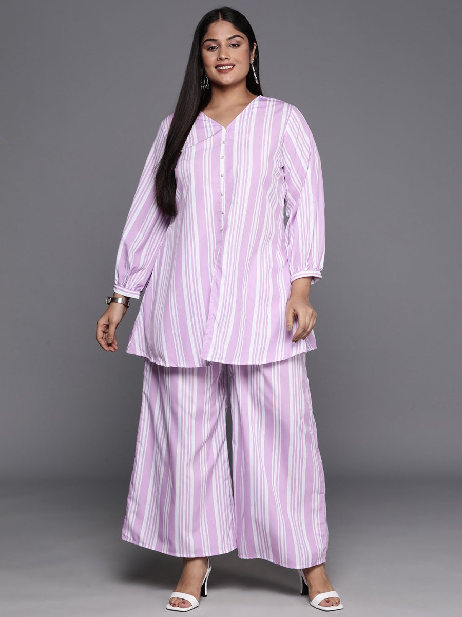 Ahalyaa Plus Size Striped Tunic with Palazzos