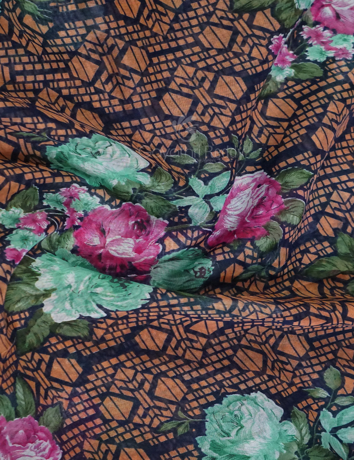 Shades of Navy Blue Colour Floral Design Semi Chanderi Saree By Gayathri Reddy Designer Studio