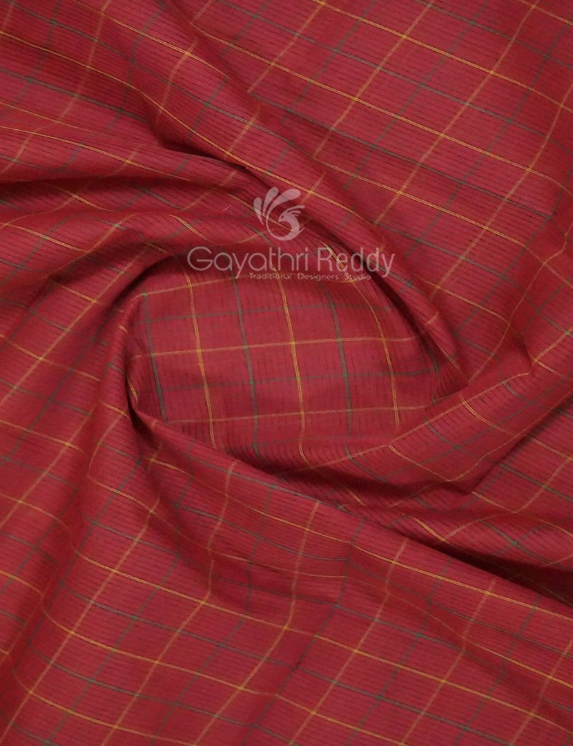 Maroon With Checks Pure Mangalgiri Cotton Saree By Gayathri Reddy Designer Studio