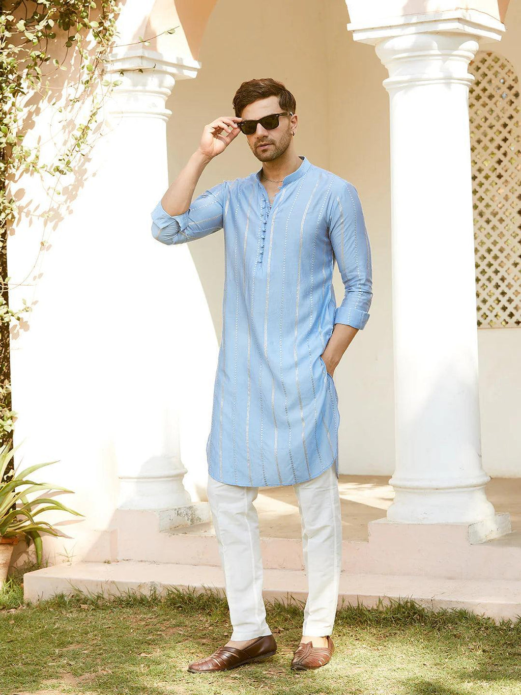 Fabmade Embroidered Regular Sequinned Chanderi Silk Kurta With Pyjamas