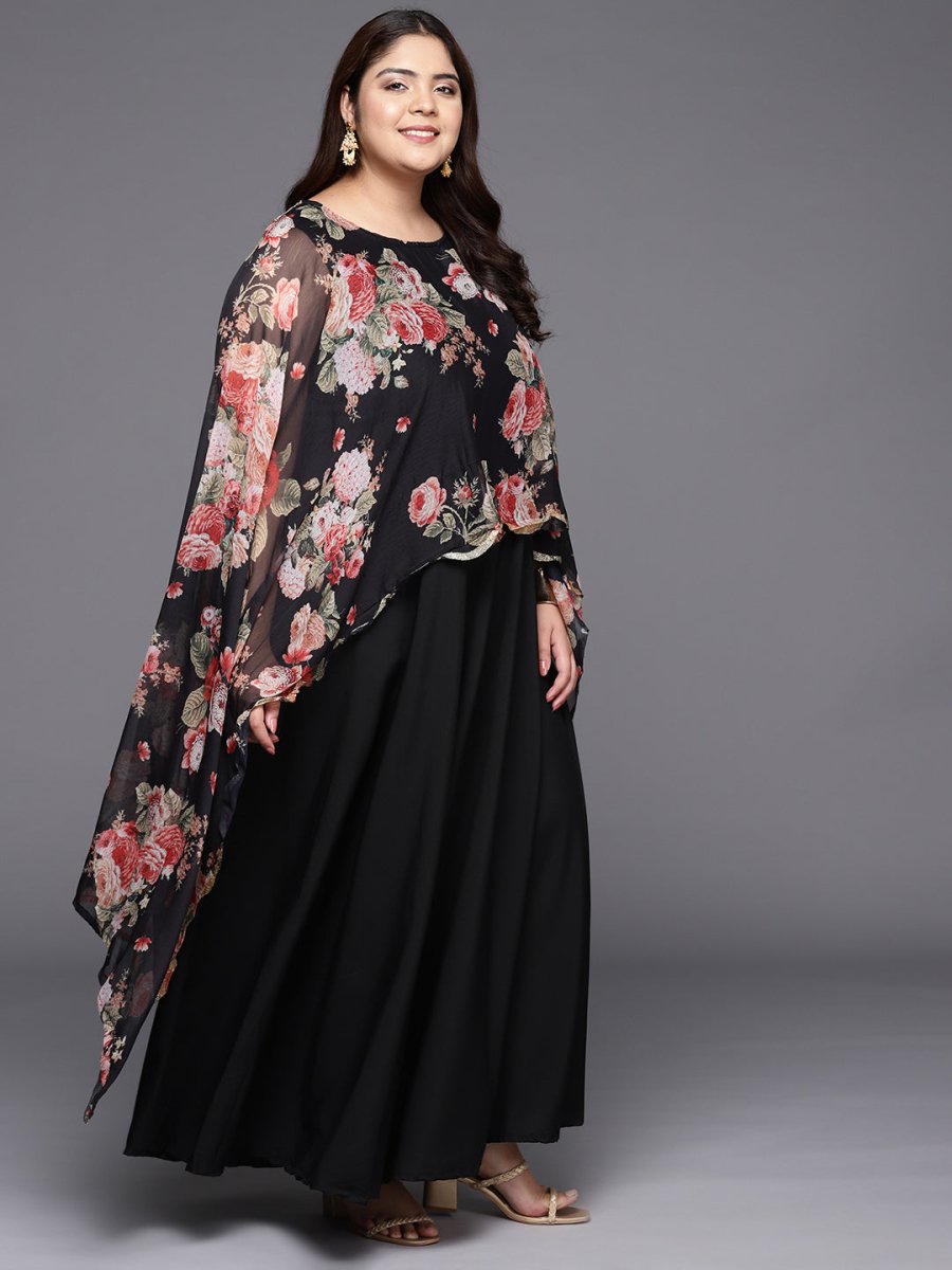 Ahalyaa Plus Size Boat Neck Maxi Ethnic Dress