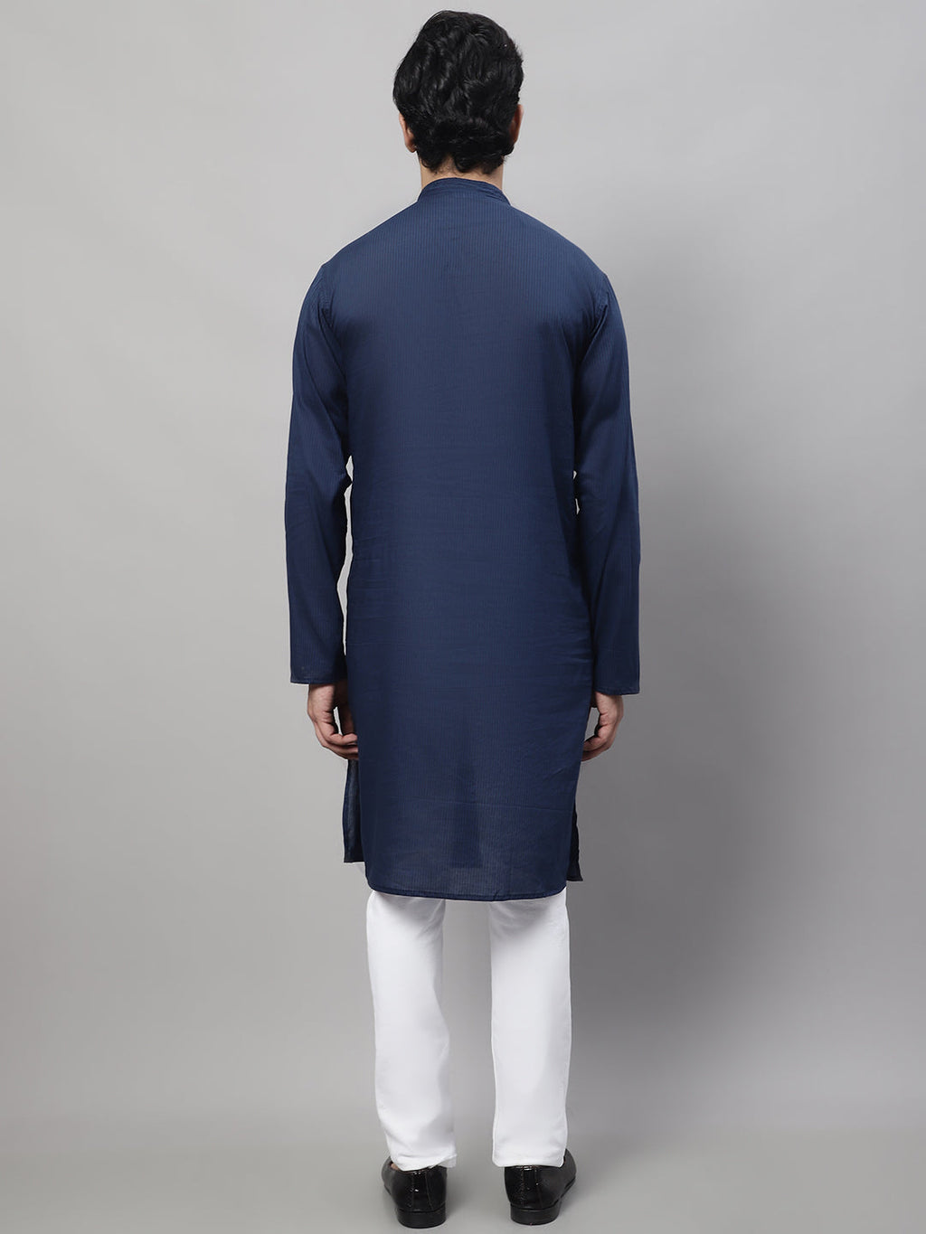 Even Apparels Blue Pure Cotton Kurta With Band Collar