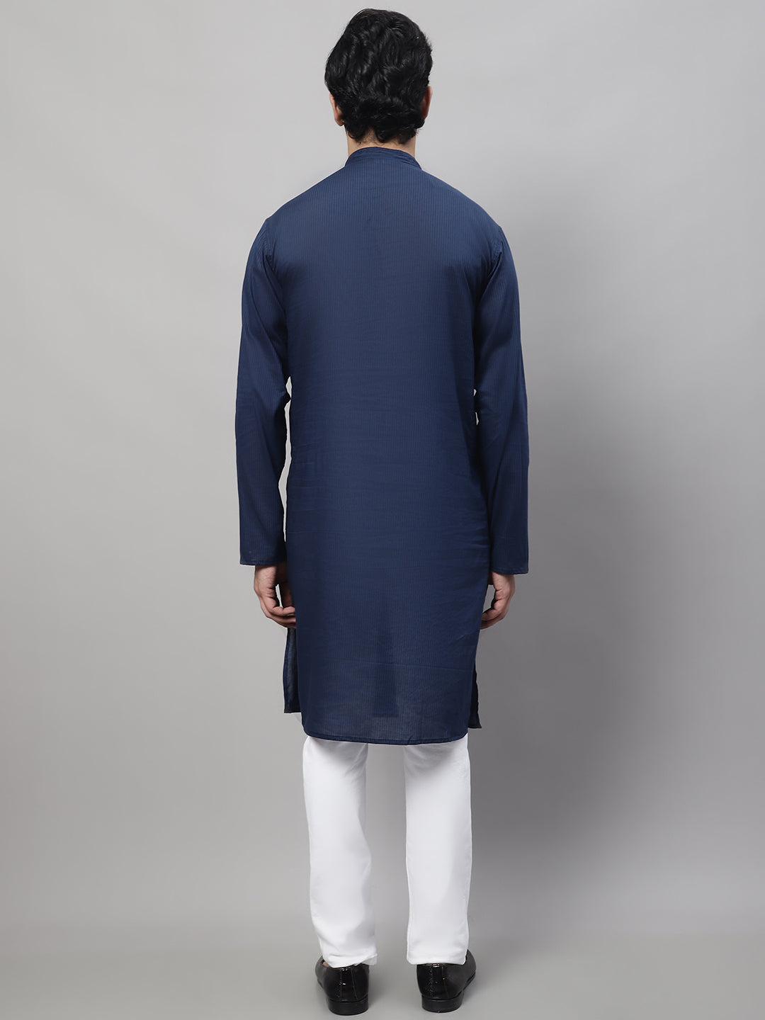 Even Apparels Blue Pure Cotton Kurta With Band Collar
