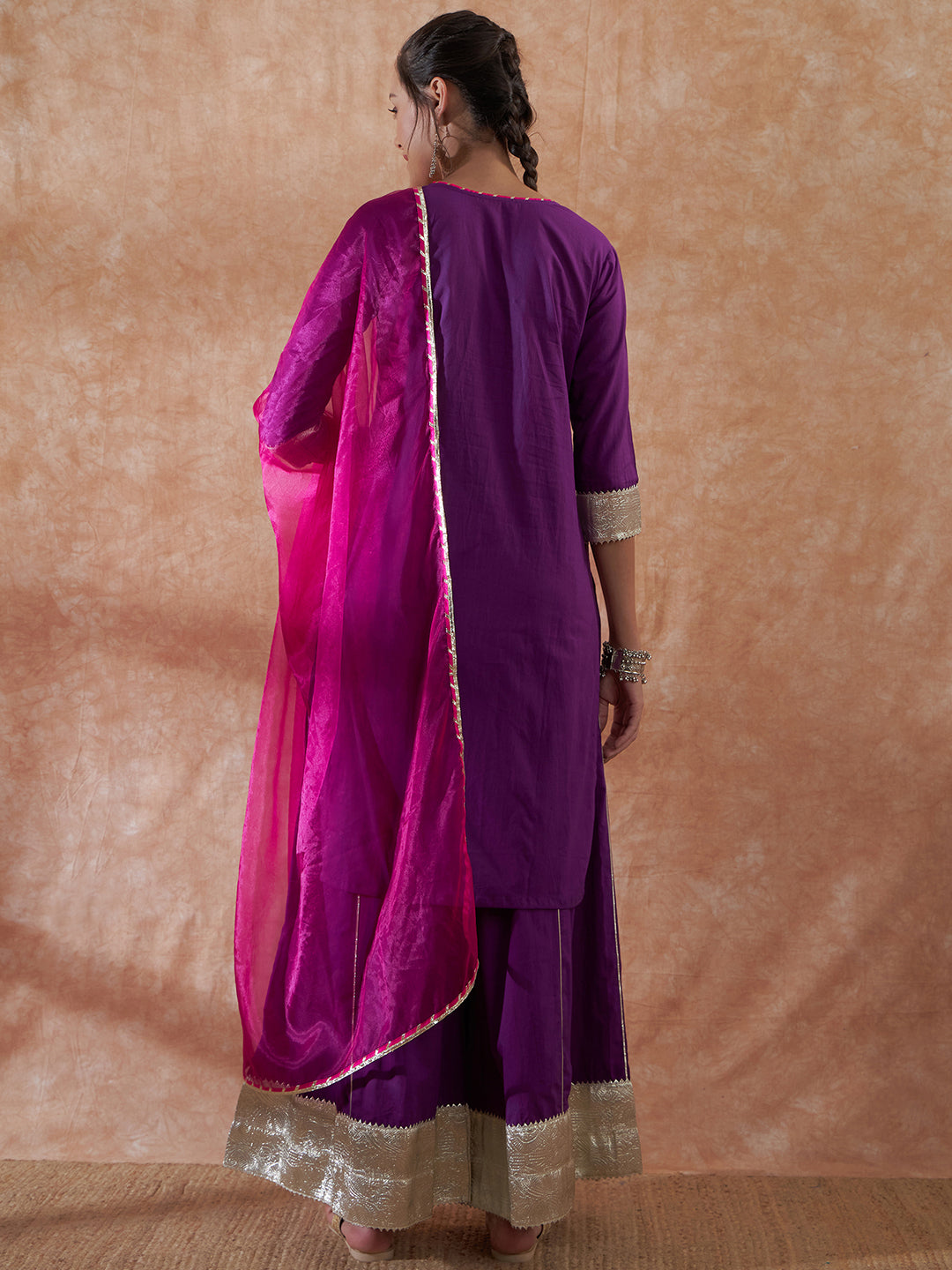 InWeave Women's Purple Gota Work Anarkali Kurta Set W Dupatta