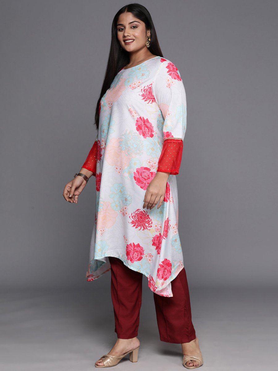 Ahalyaa Plus Size Floral Printed Floral Crepe Kurta