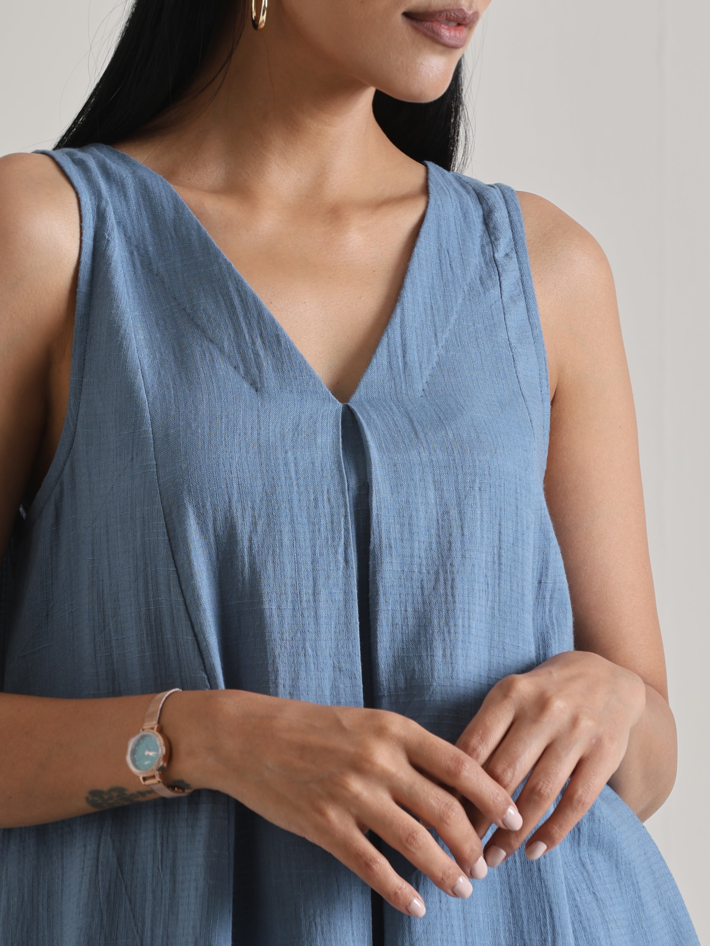 trueBrowns Light Blue Sleeveless Flared Kurta Pant Set